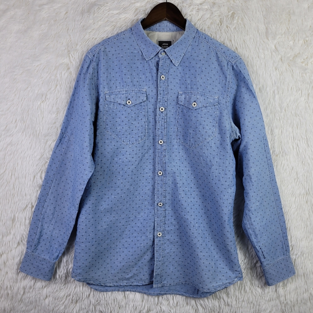 G-star Raw Denim Tacoma Long Sleeve Men's Linen Blend Shirt Size XL Slim Fit